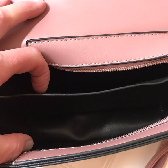 Pink Faux Suede and Faux Leather Crossbody Bag Purse Satchel with Top Handle - Picture 7 of 9